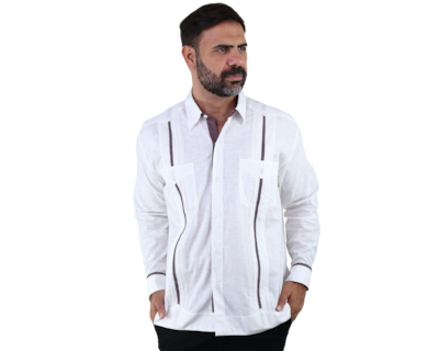 Foto 1 | Guayabera Clásica Manga Larga Blanca Con Alforzas Y Detalle Para Hombre