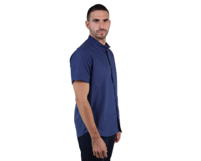 Foto 3 | Camisa Look De Lino Manga Corta Azul Marino Cuello Mao Slim Fit Hombre
