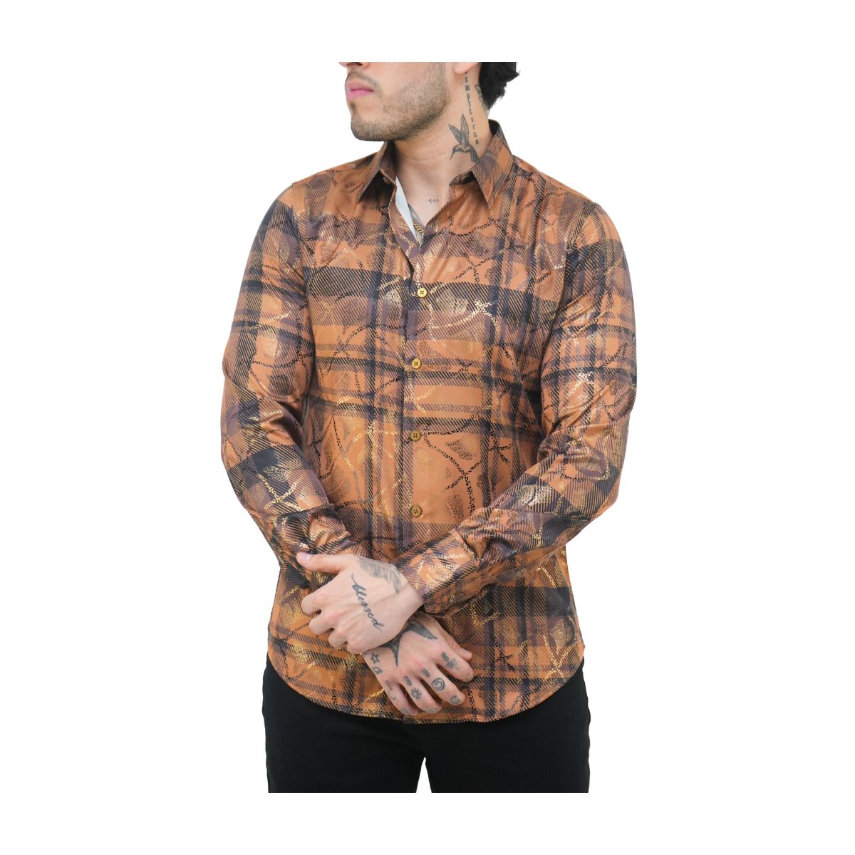 Camisa Platini Para Hombre Fpl8808 Marron Claro