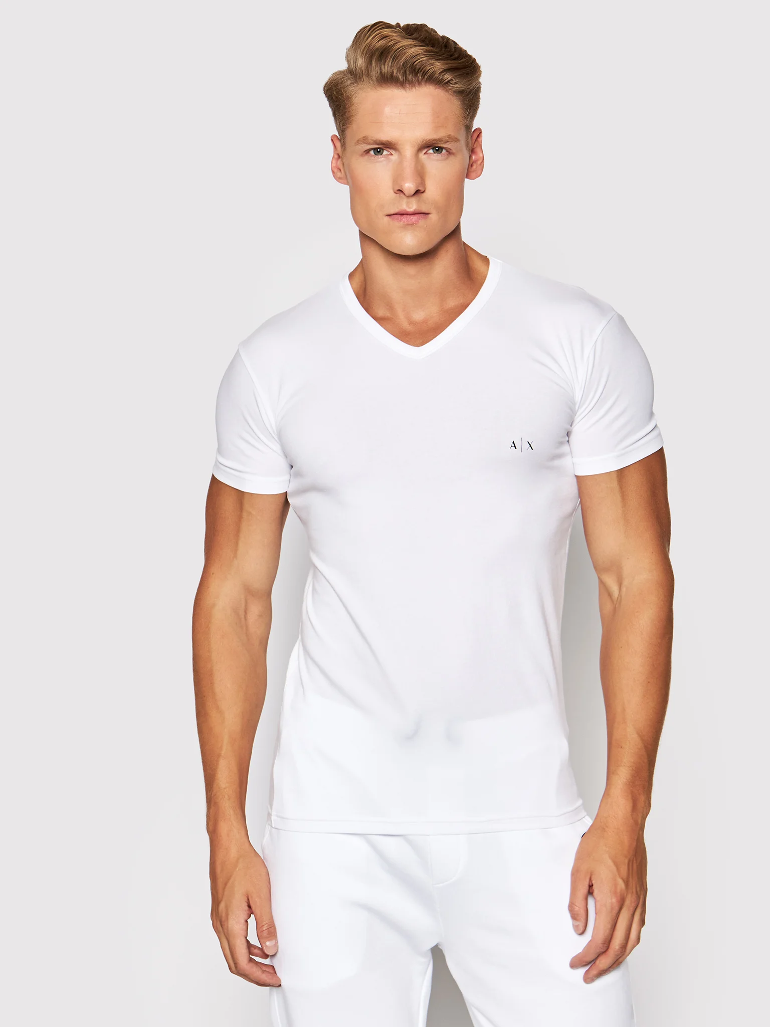 Foto 2 pulgar | Playeras Armani Exchange Camisetas De Hombre Cuello V Color Blanco 2 Pack - Original