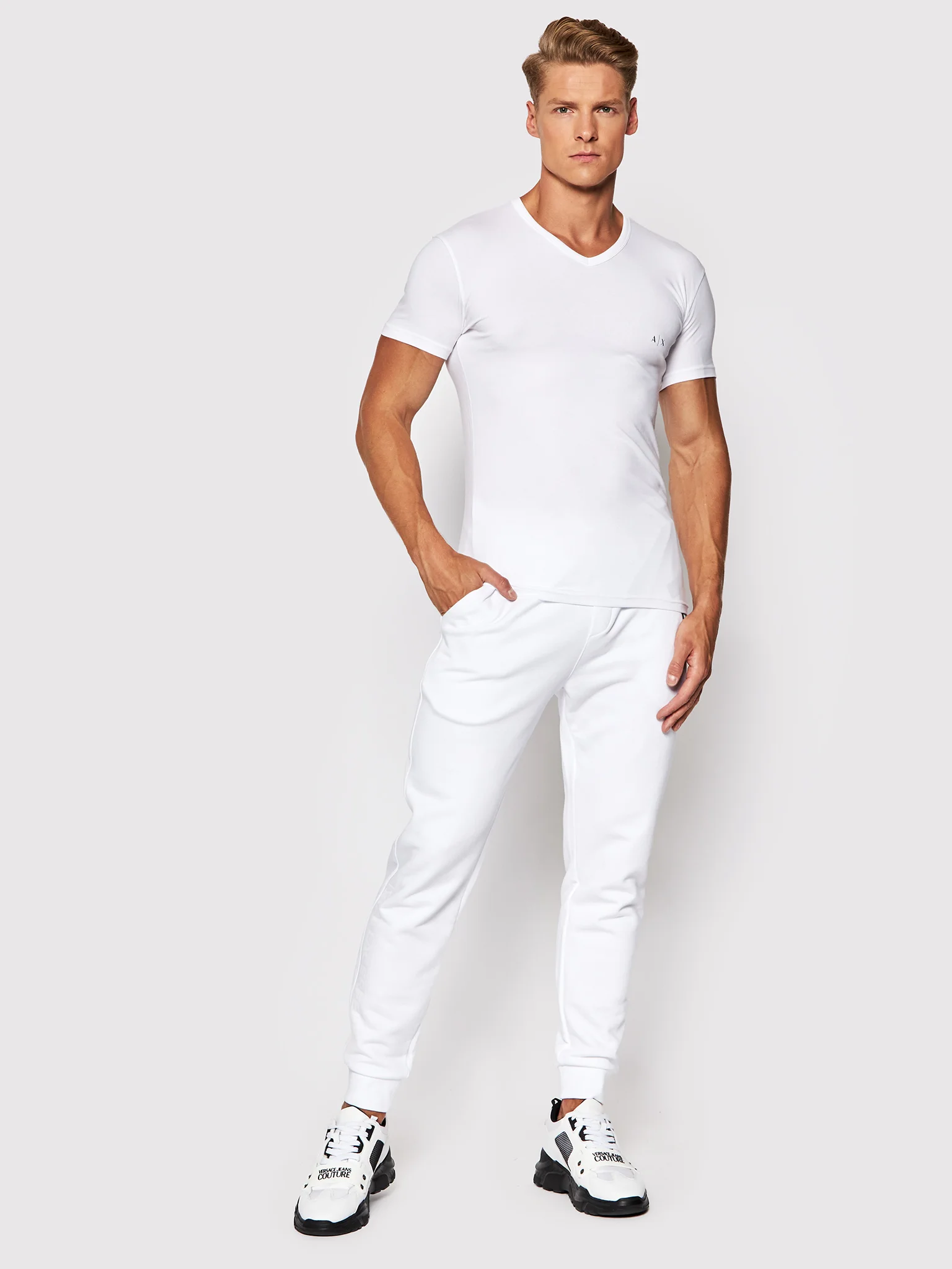 Foto 7 pulgar | Playeras Armani Exchange Camisetas De Hombre Cuello V Color Blanco 2 Pack - Original