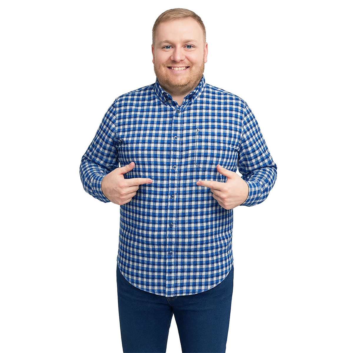 Camisa Big Kong Manga Larga Tallas Grandes Cuadros Azul