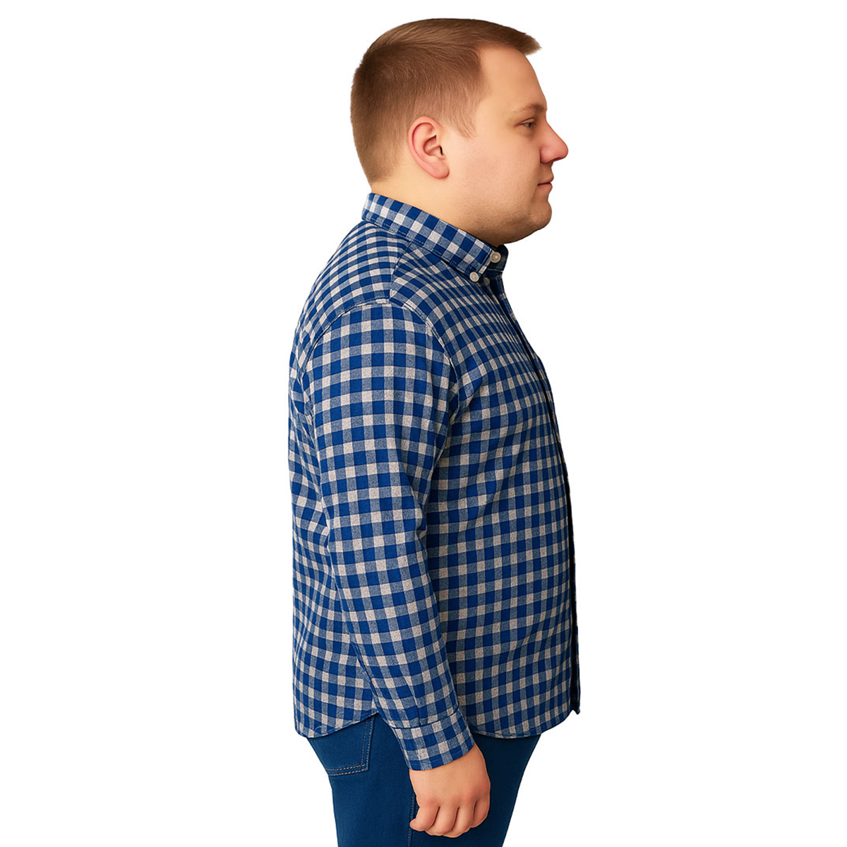 Foto 4 pulgar | Camisa Big Kong Manga Larga Tallas Grandes Cuadros Azul