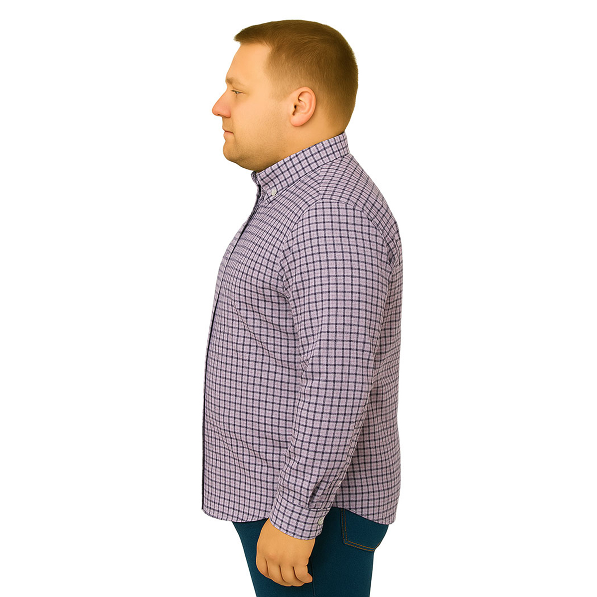 Foto 5 pulgar | Camisa Tallas Grandes Hombre Cuadros Morados Big Kong