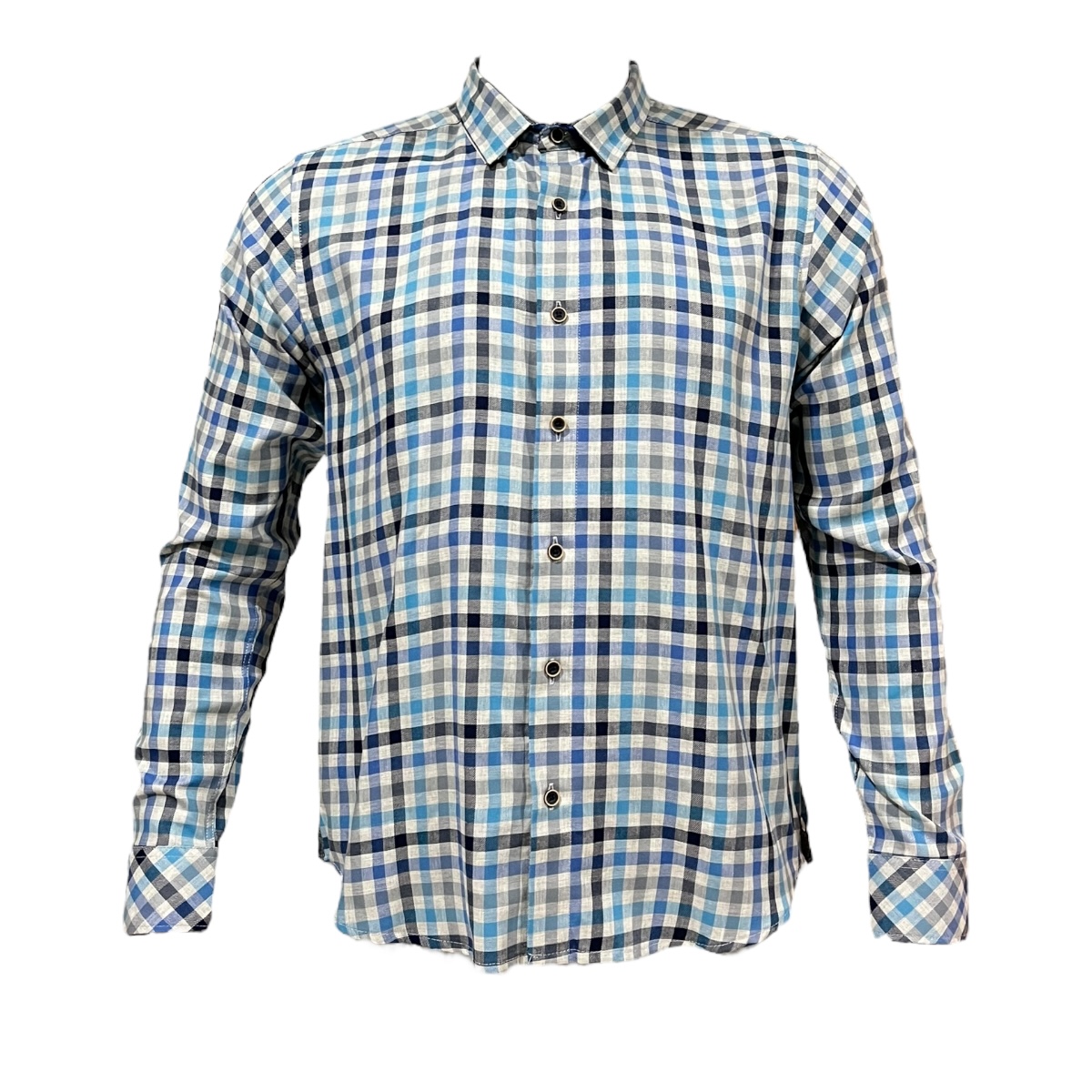 Camisa Azul/gris Cuadros Urbano Afranelada Para Caballero Zarevich Collection