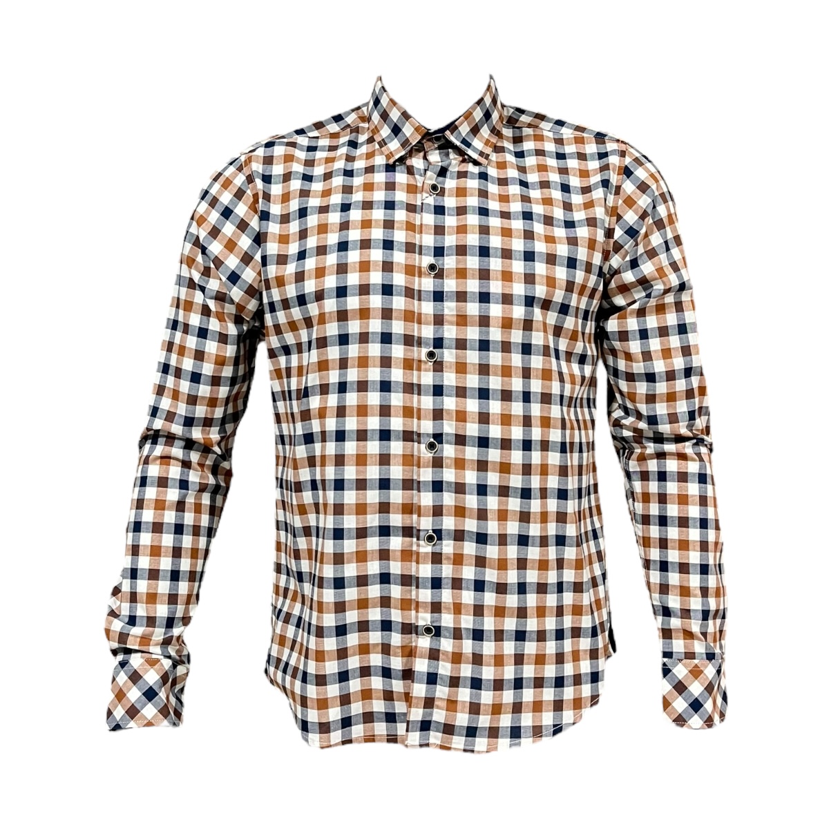 Camisa Cafe/marino Cuadros Para Caballero Zarevich Collection