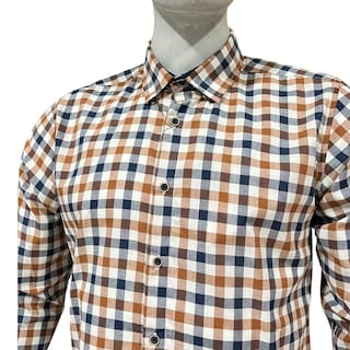 Foto 3 | Camisa Cafe/marino Cuadros Para Caballero Zarevich Collection