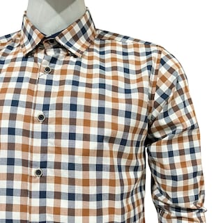 Foto 4 | Camisa Cafe/marino Cuadros Para Caballero Zarevich Collection