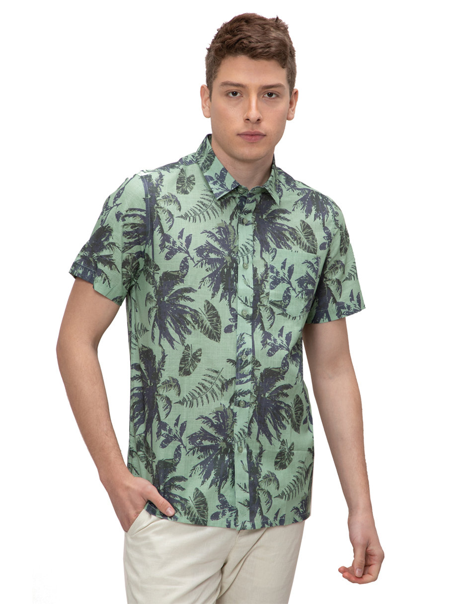 Camisa Comfort Fit Estampada de Manga Corta Generra 218107 color Verde