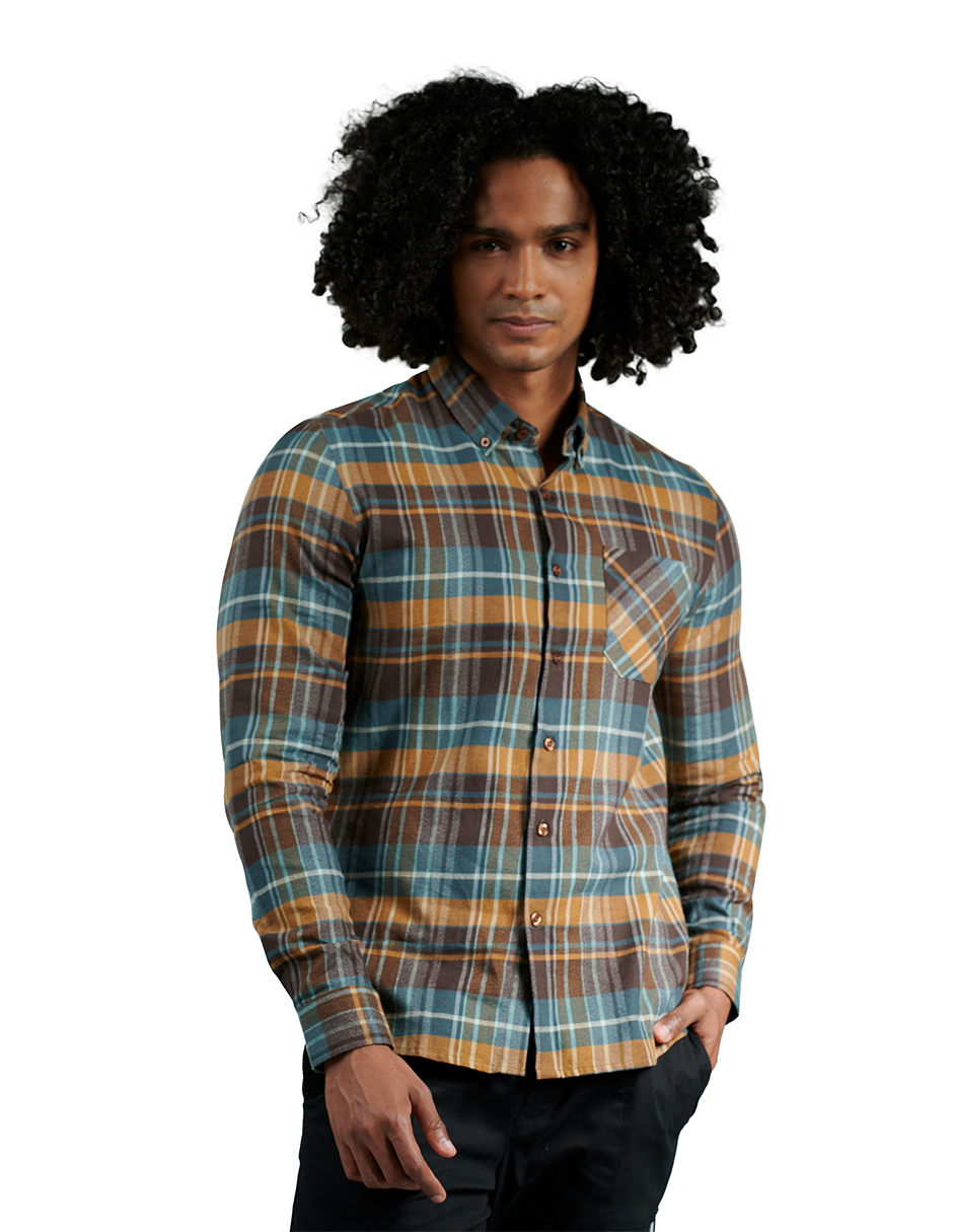 Foto 2 pulgar | Camisa Regular Fit con Cuello Abotonado 228204 color Café