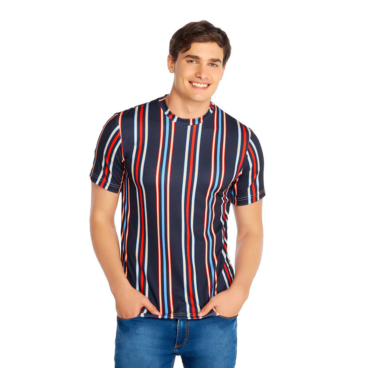 Foto 3 pulgar | Hombres Camiseta Con Estampado De Rayas Mundo Terra