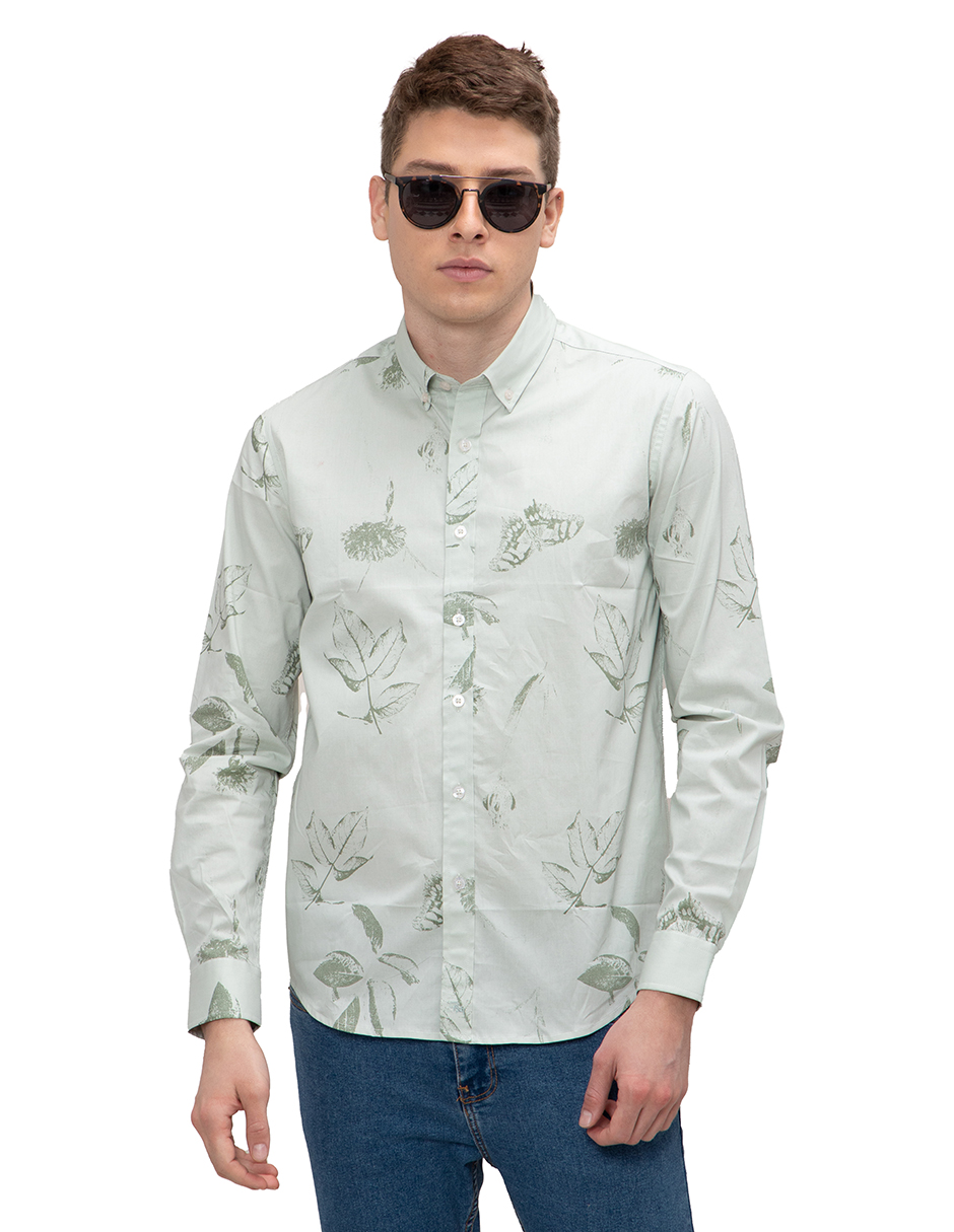 Camisa Regular Manga Larga Generra 218200 color Verde para Hombre