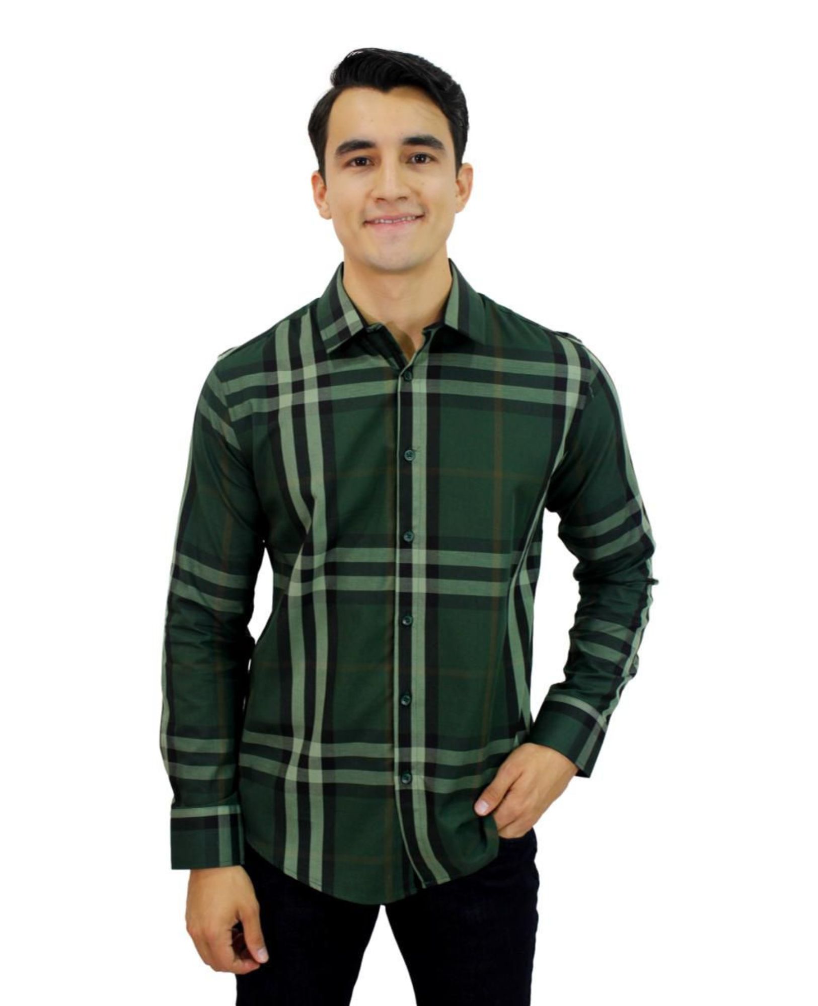 Foto 2 pulgar | Camisa a Rayas Ravalli MSH-680-42 color Verde para Hombre