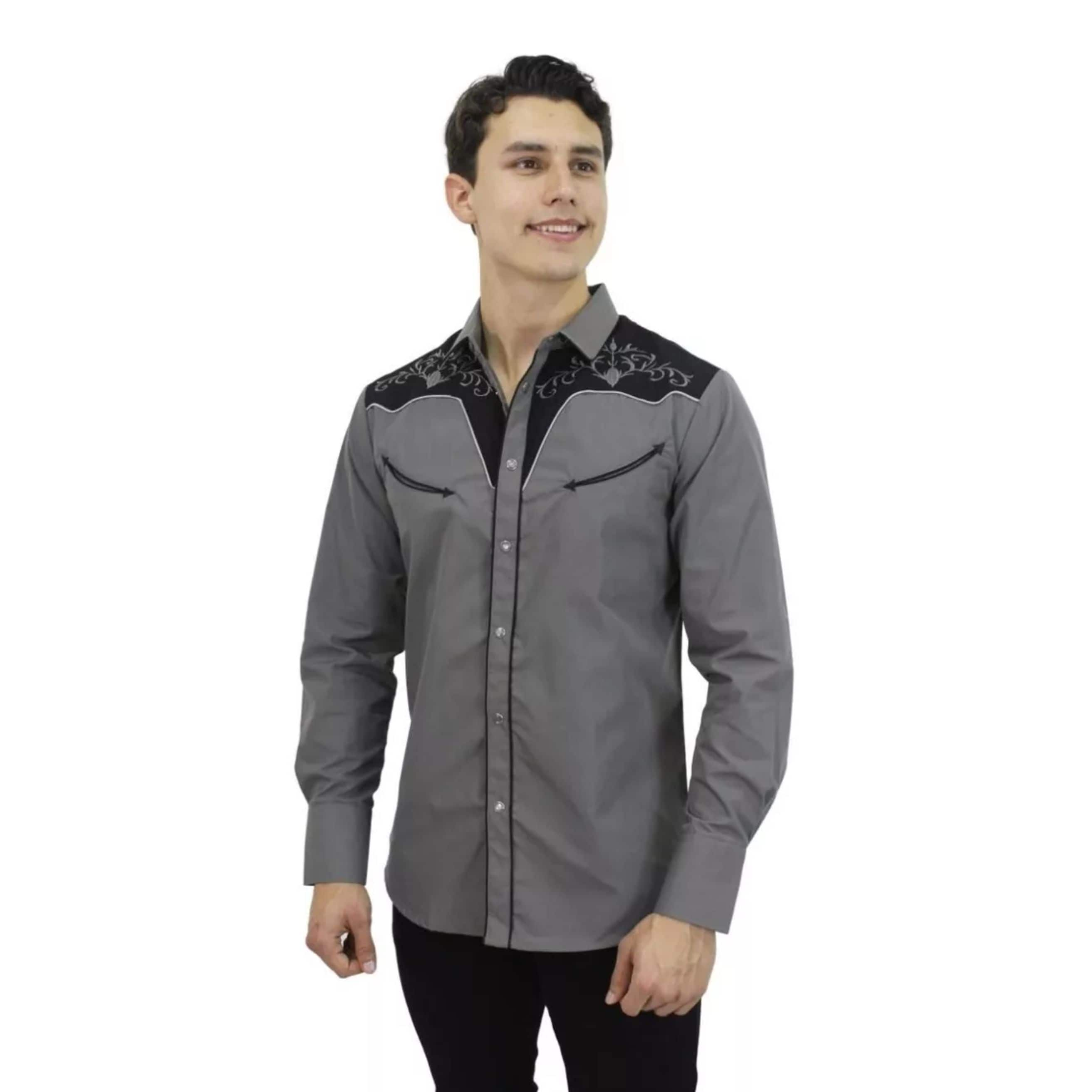 Camisa Vaquera Pavini Cuaco WM022030-04 color Gris Bordada para Hombre $999