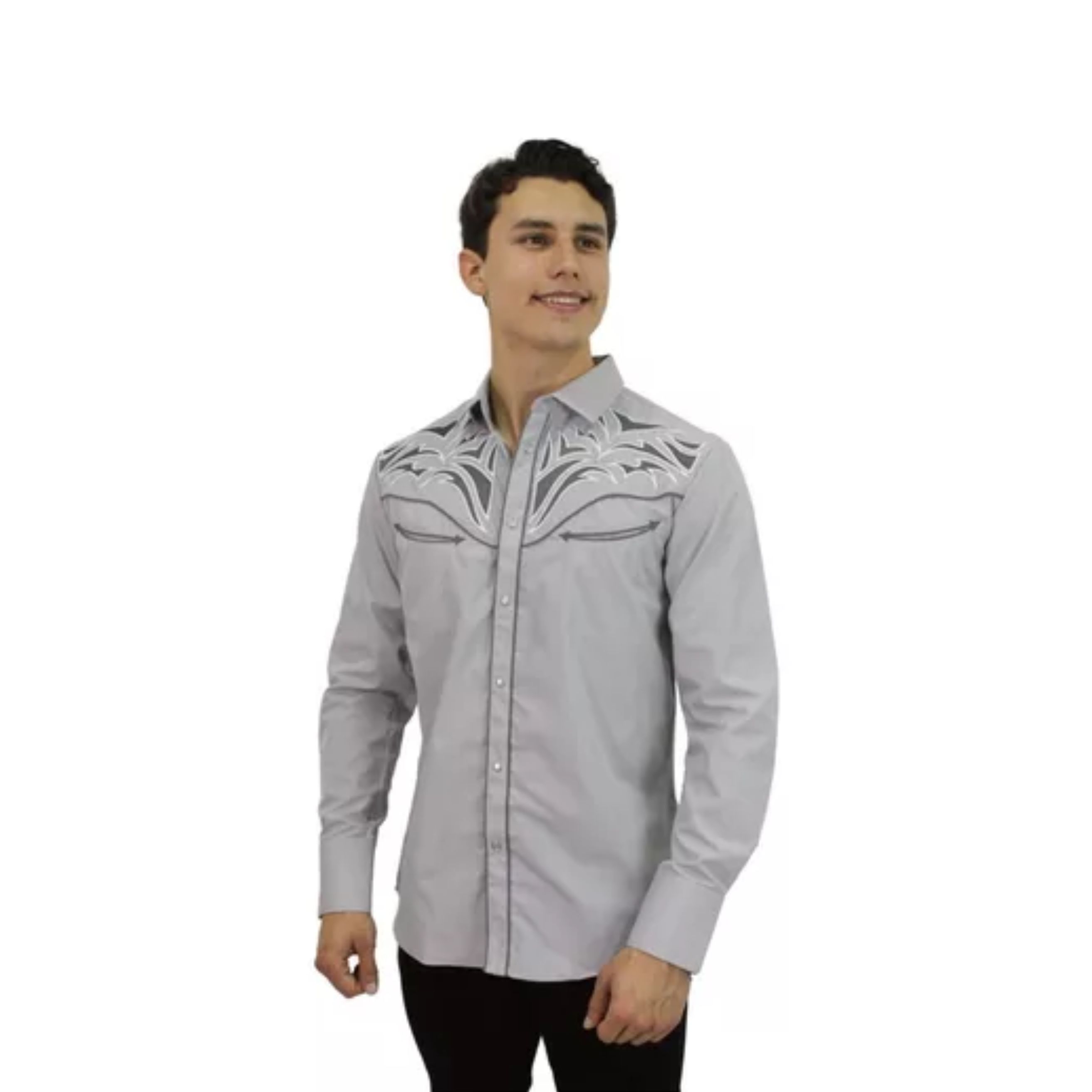 Foto 2 pulgar | Camisa Pavini color Gris WM022022-03 Manga Larga para Hombre