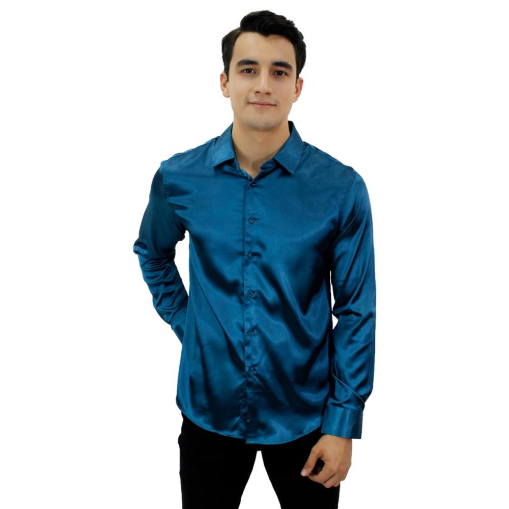 Camisa de Caballero Lisas Brillosas Marca Pavini color Azul Pvls-011-09