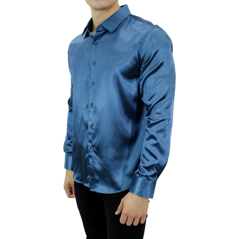 Foto 4 | Camisa de Caballero Lisas Brillosas Marca Pavini color Azul Pvls-011-09