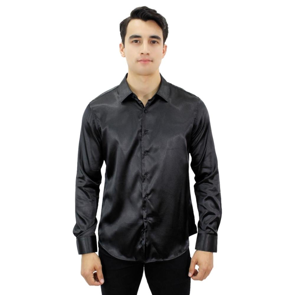 Camisa De Caballero Lisas Brillosas Marca Pavini color Negra Pvls-011-02 $699