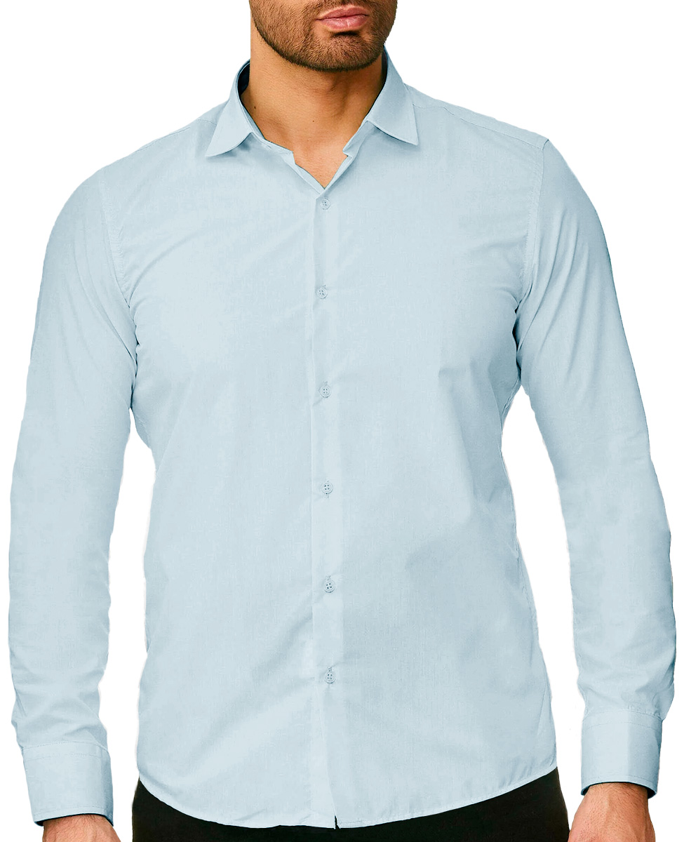 Camisa Slim Fit Strech Shendy Vendy 254 color Azul Calidad Formal Lisa