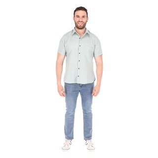 Foto 4 | Camisa Manga Corta Gris Cuello Americano Slim Fit