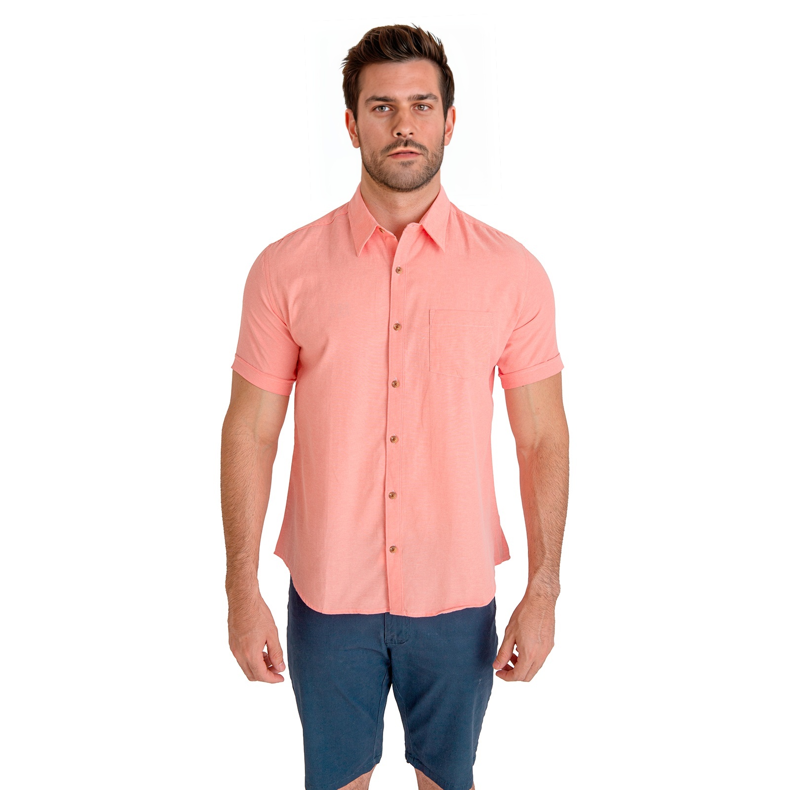 Foto 2 pulgar | Camisa Manga Corta Coral Slim Fit