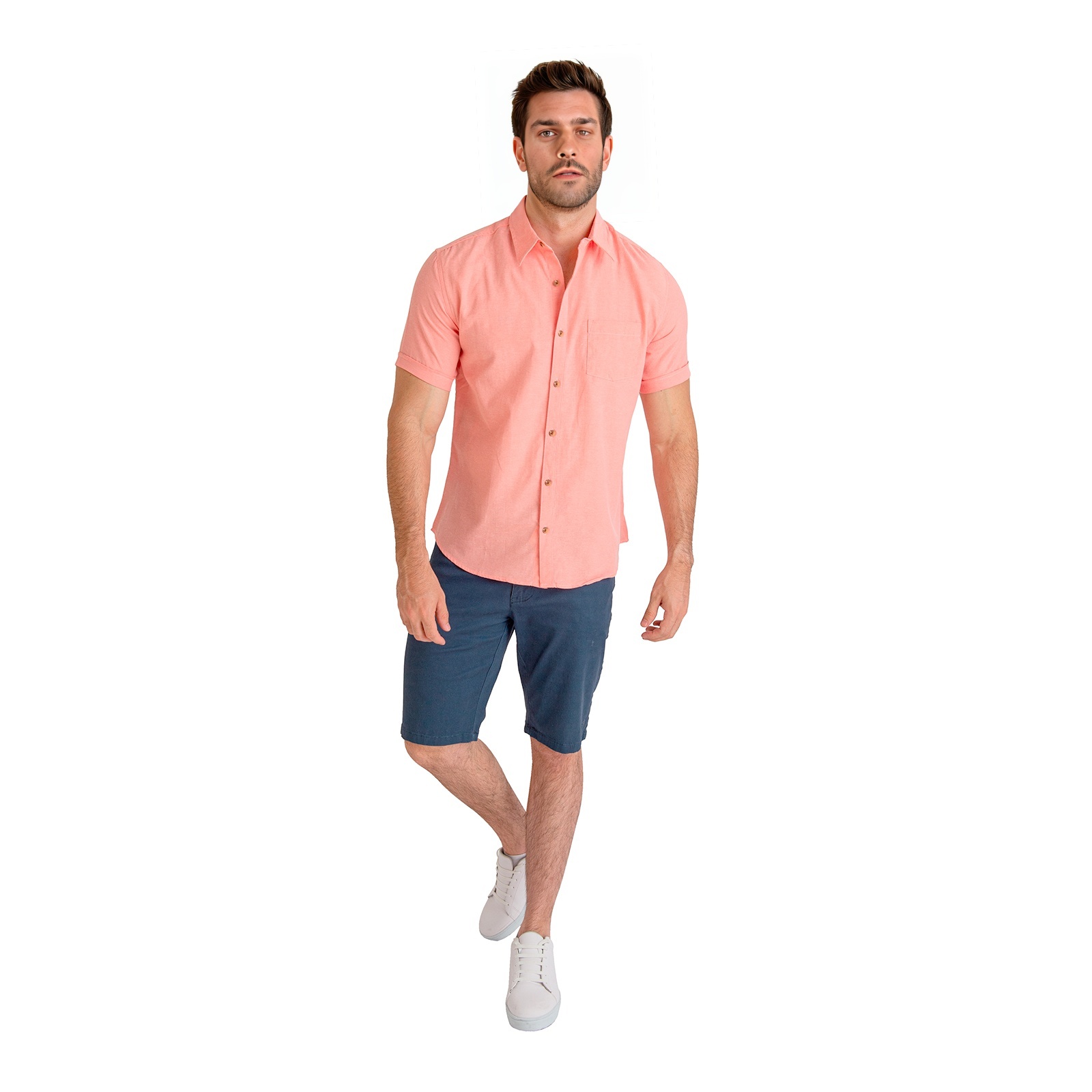 Foto 3 pulgar | Camisa Manga Corta Coral Slim Fit