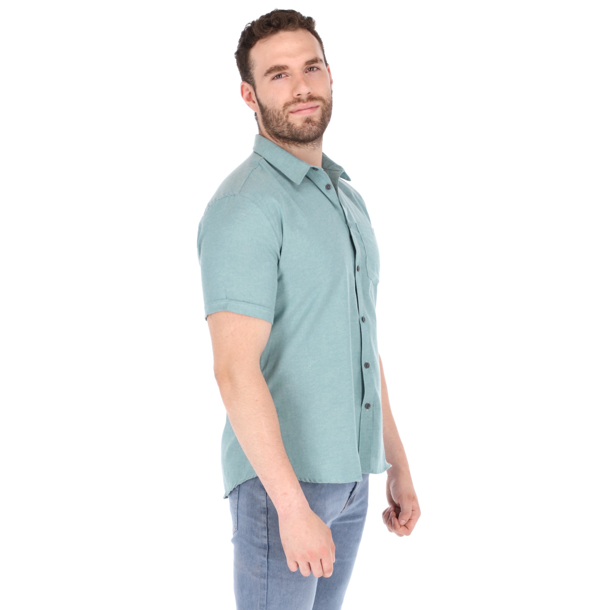 Foto 3 pulgar | Camisa Manga Corta Verde Slim Fit