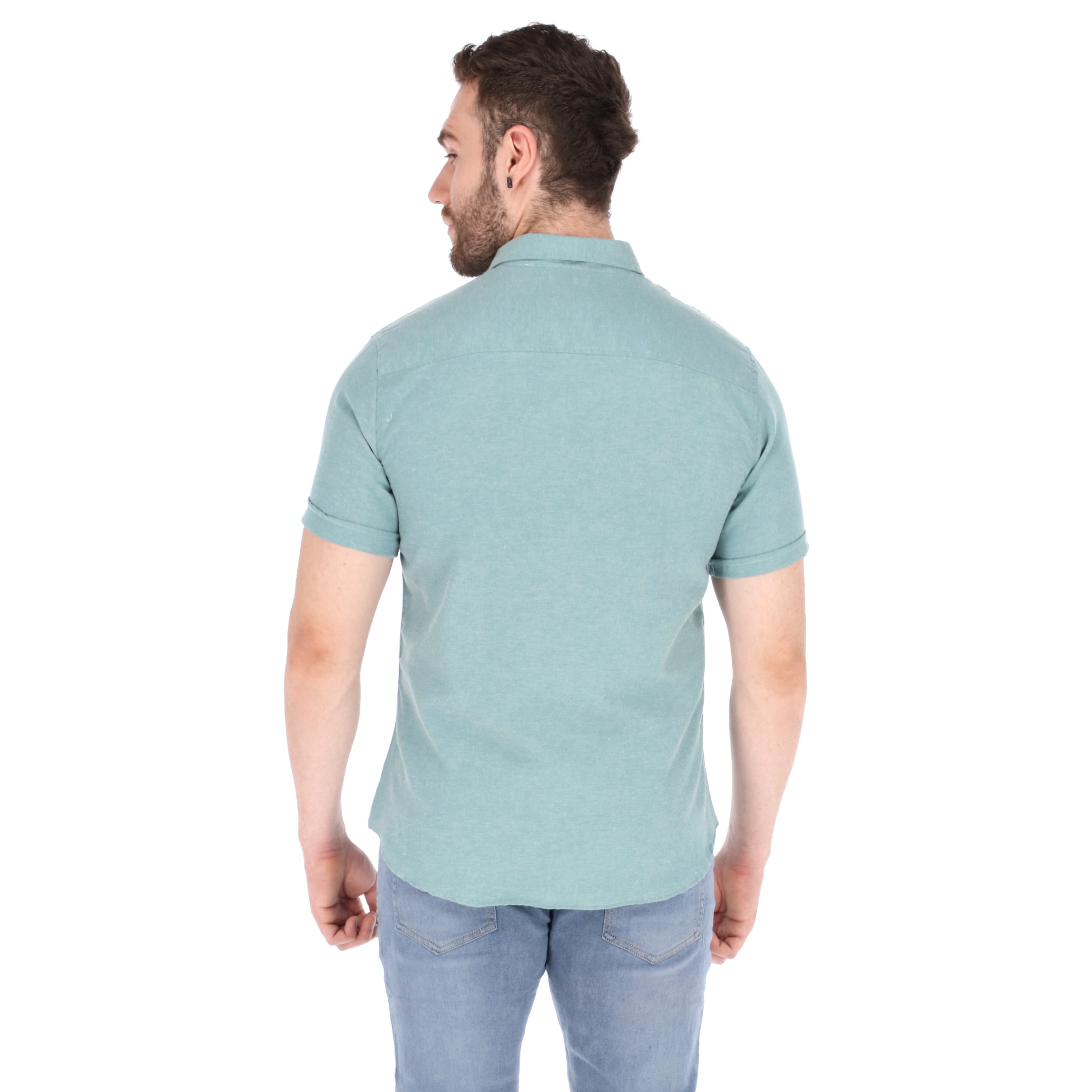 Foto 4 pulgar | Camisa Manga Corta Verde Slim Fit