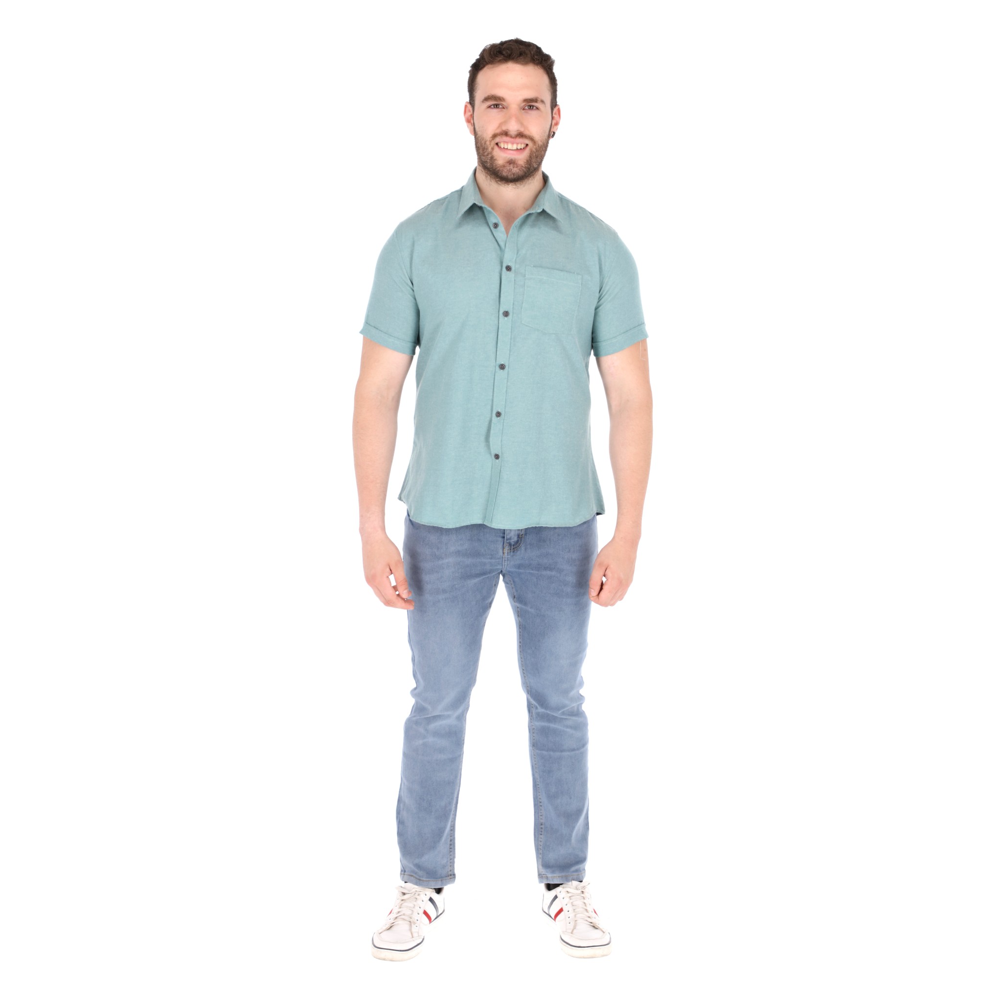 Foto 5 pulgar | Camisa Manga Corta Verde Slim Fit