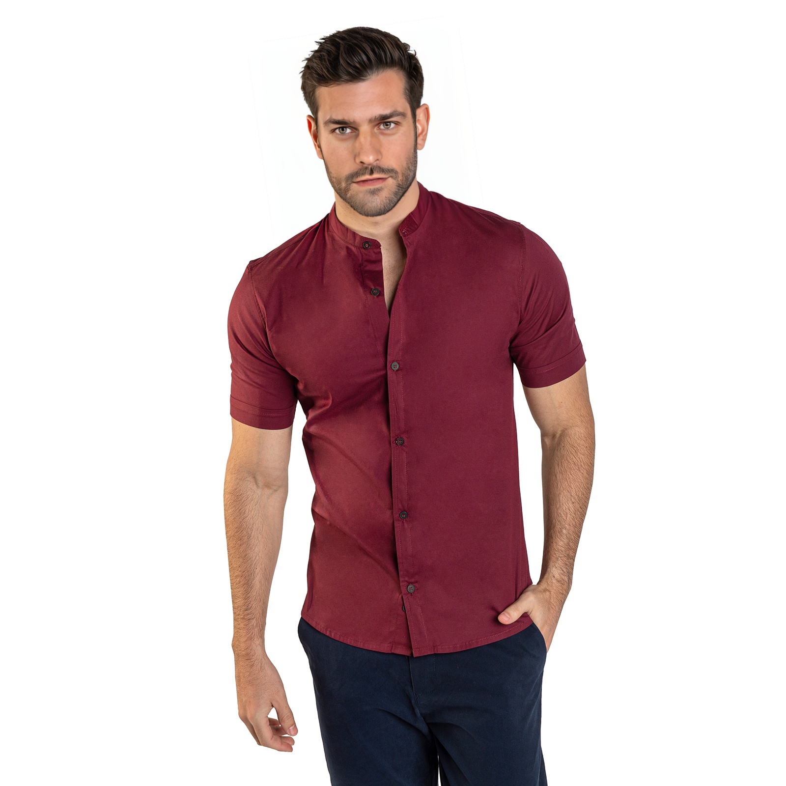 Foto 3 pulgar | Camisa Manga Corta Cuello Mao Chb Chili Beans Clothing Co. Bastretch Color Tinto