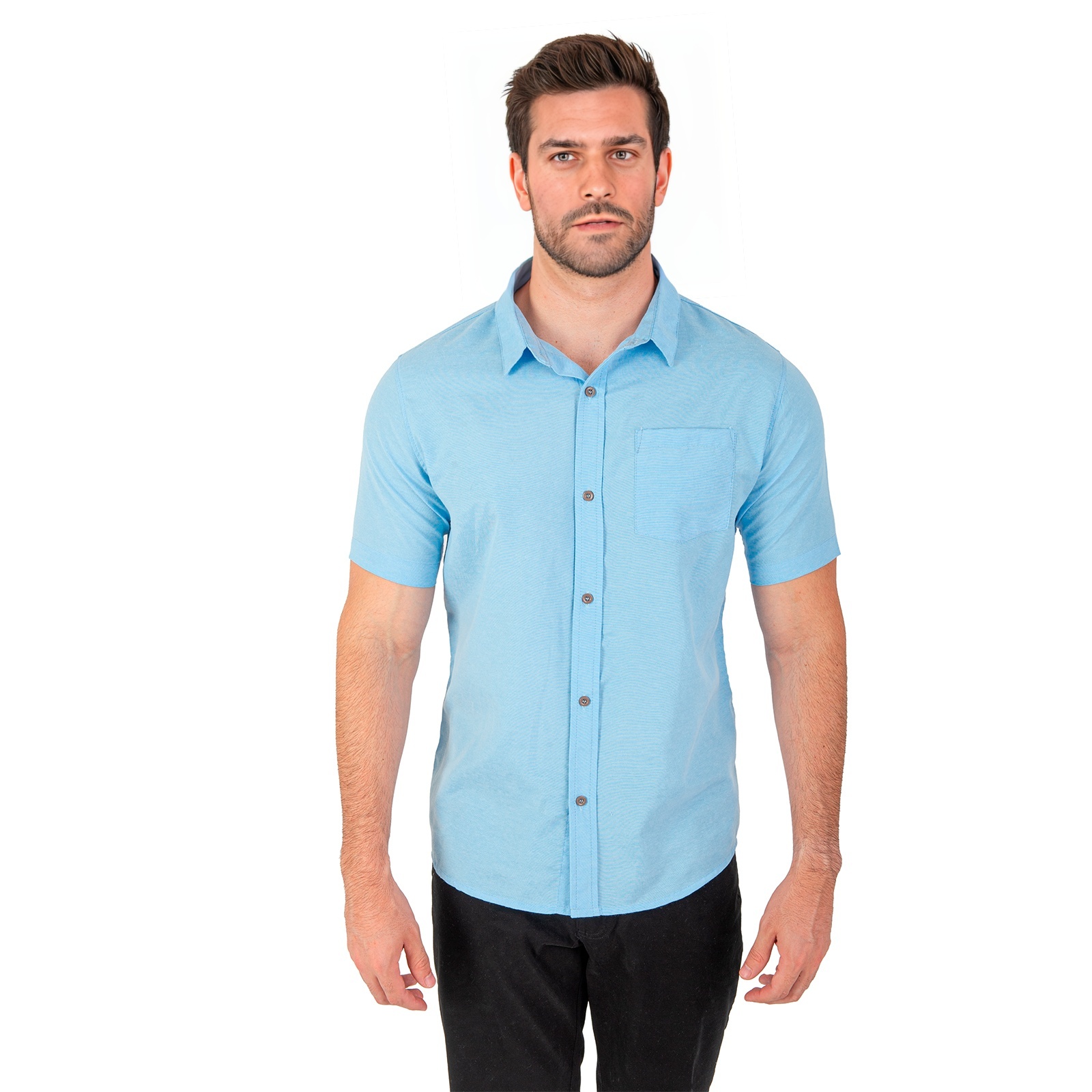 Foto 2 pulgar | Camisa Manga Corta Azul Claro Slim Fit Comoda
