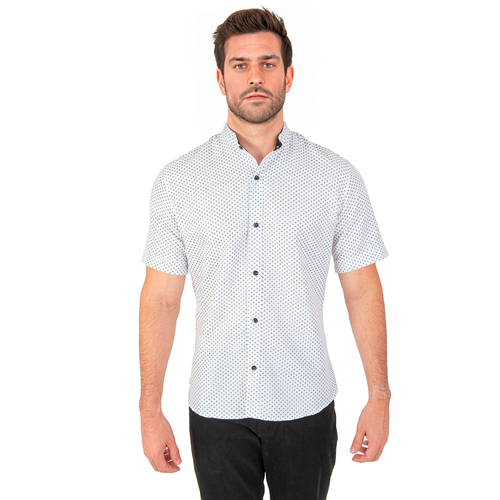 Foto 2 pulgar | Camisa Manga Corta Slim Fit color Blanco con Estampado