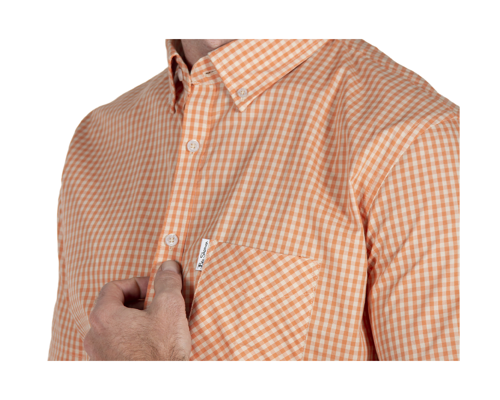 Foto 4 pulgar | Camisa para Hombre Gingham Manga Corta Naranja