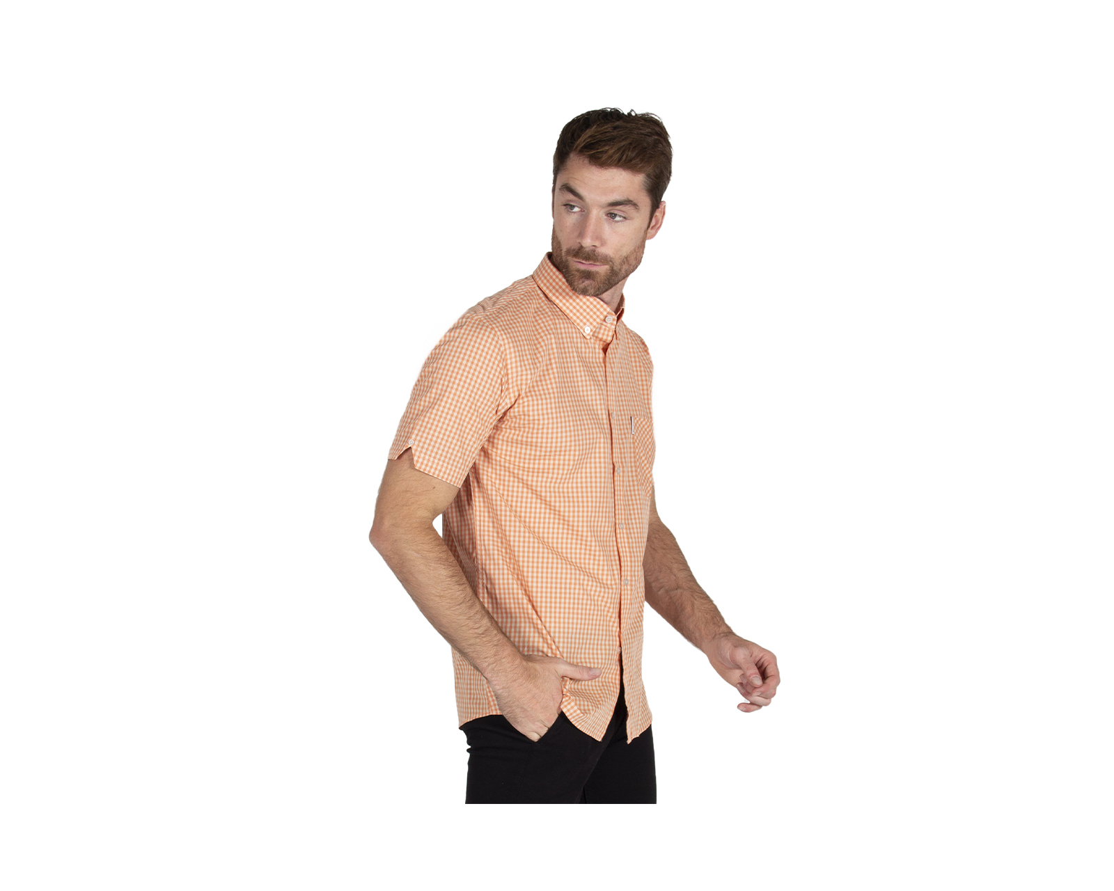 Foto 5 pulgar | Camisa para Hombre Gingham Manga Corta Naranja