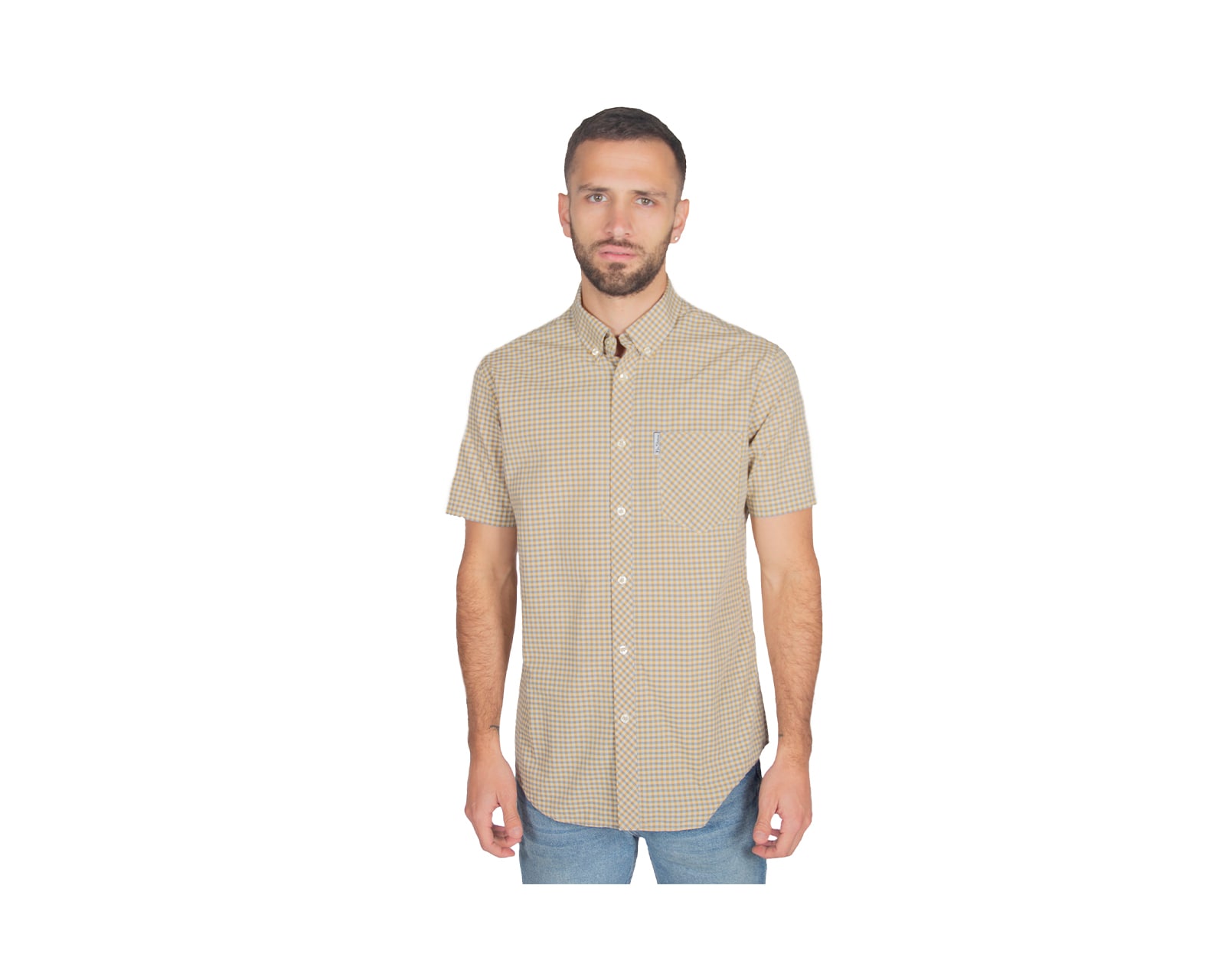 Camisa para Hombre Gingham Manga Corta Beige $1,199