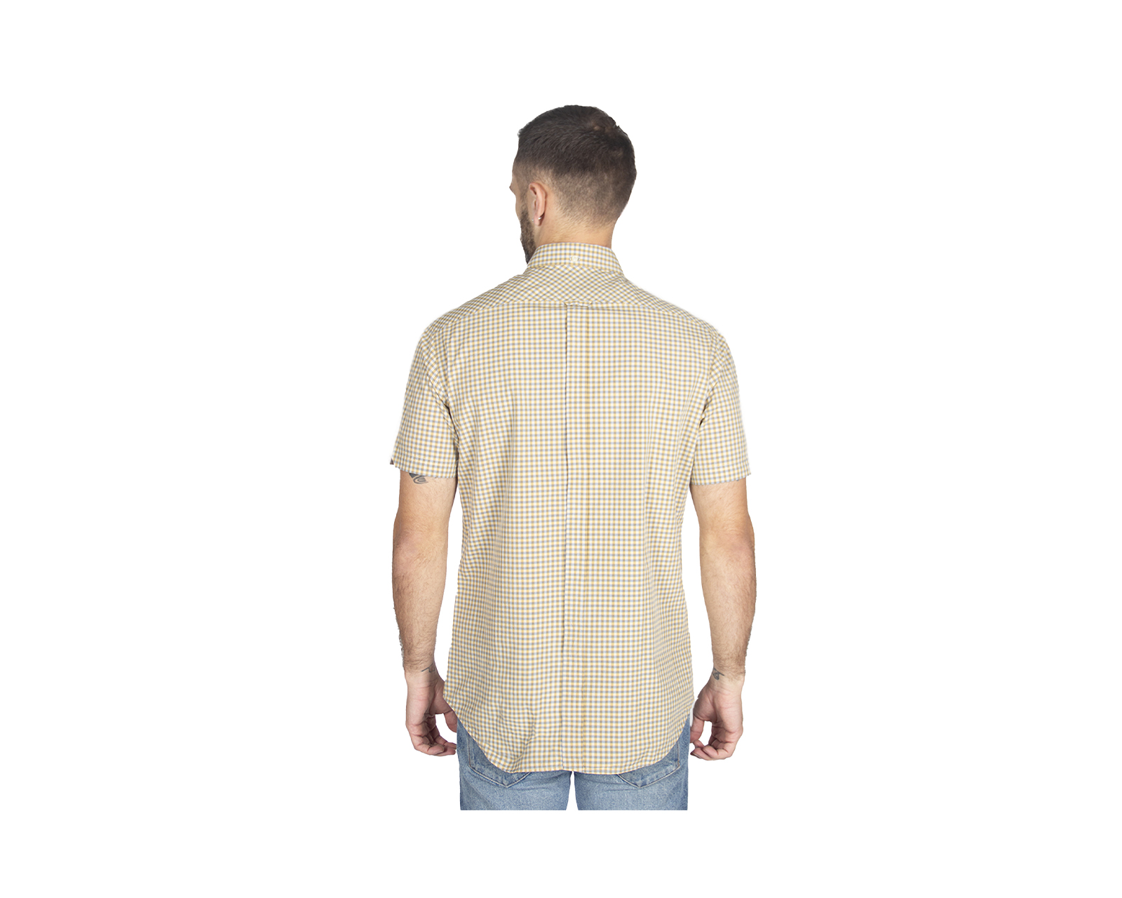 Foto 3 pulgar | Camisa para Hombre Gingham Manga Corta Beige