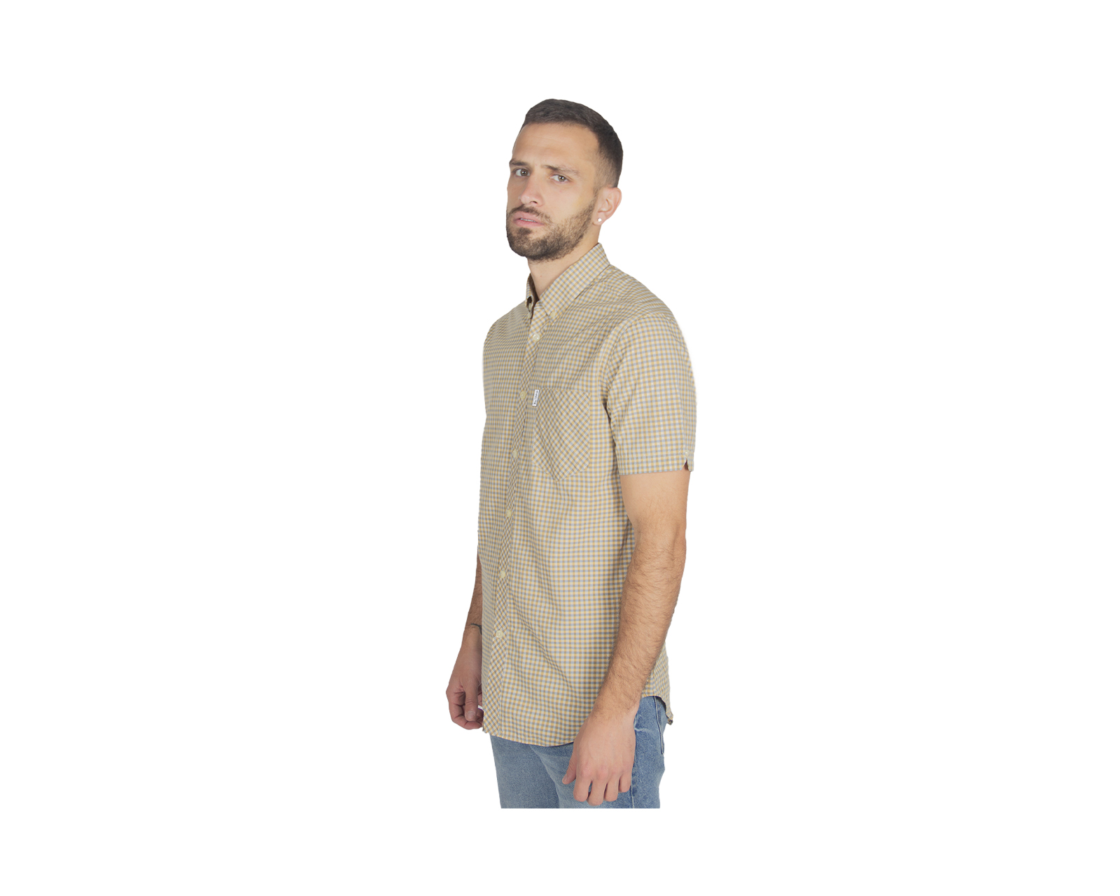 Foto 5 pulgar | Camisa para Hombre Gingham Manga Corta Beige