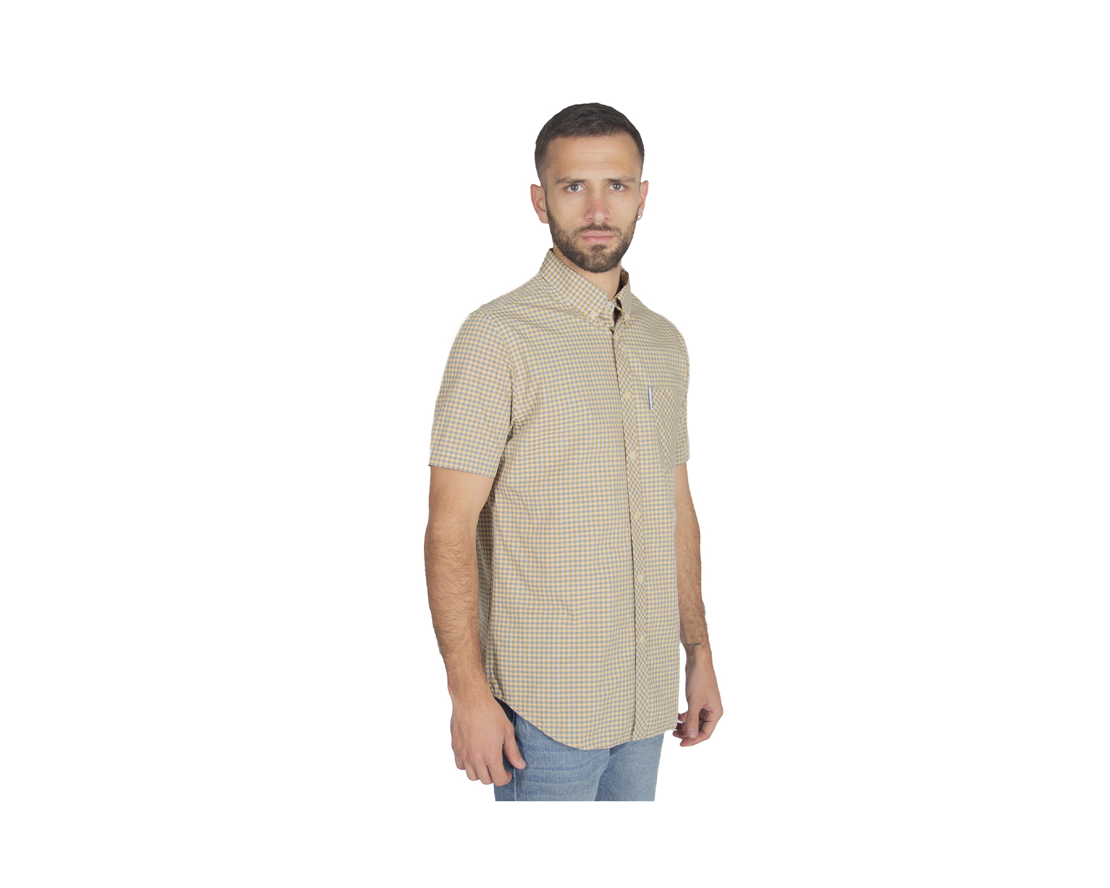 Foto 6 pulgar | Camisa para Hombre Gingham Manga Corta Beige