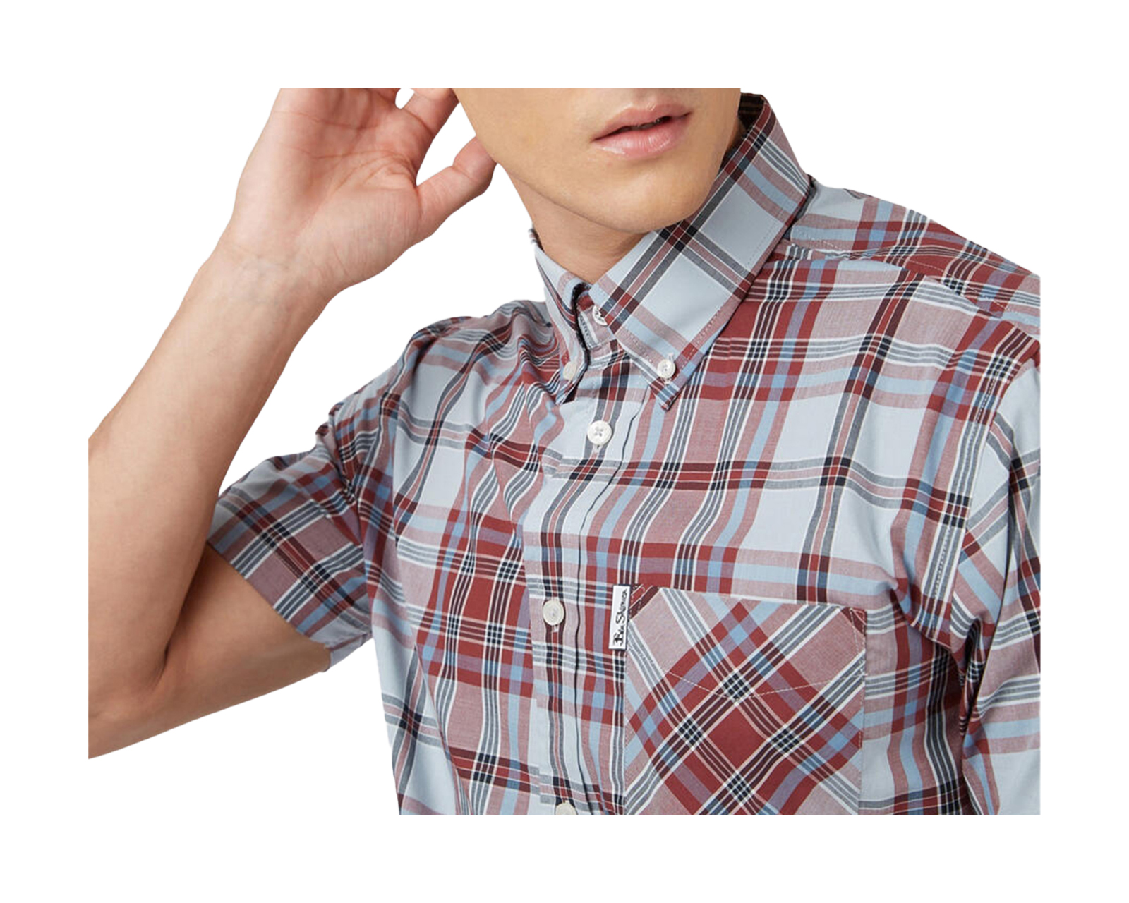 Foto 4 pulgar | Camisa para Hombre Cuadros Clásicos Manga Corta Azul