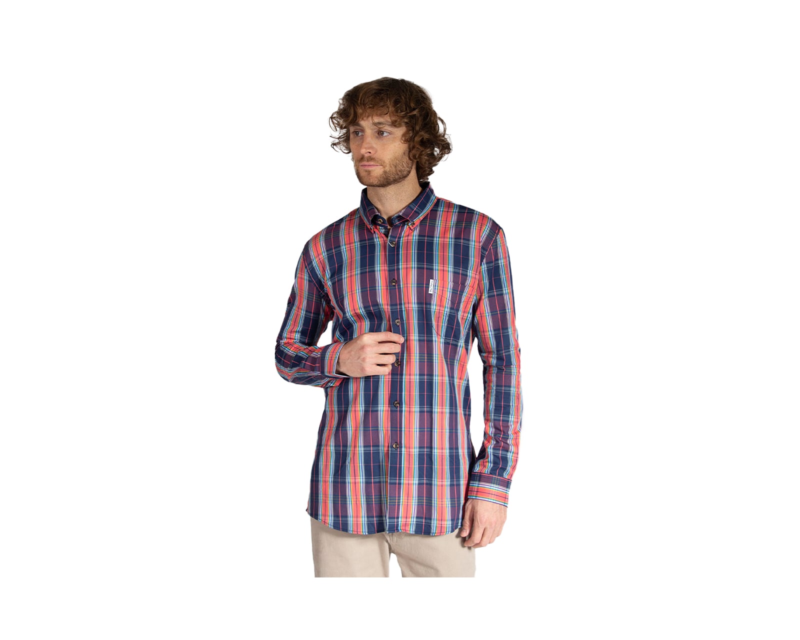 Camisa Cuadros Tartán Irregulares Manga Larga $1,399