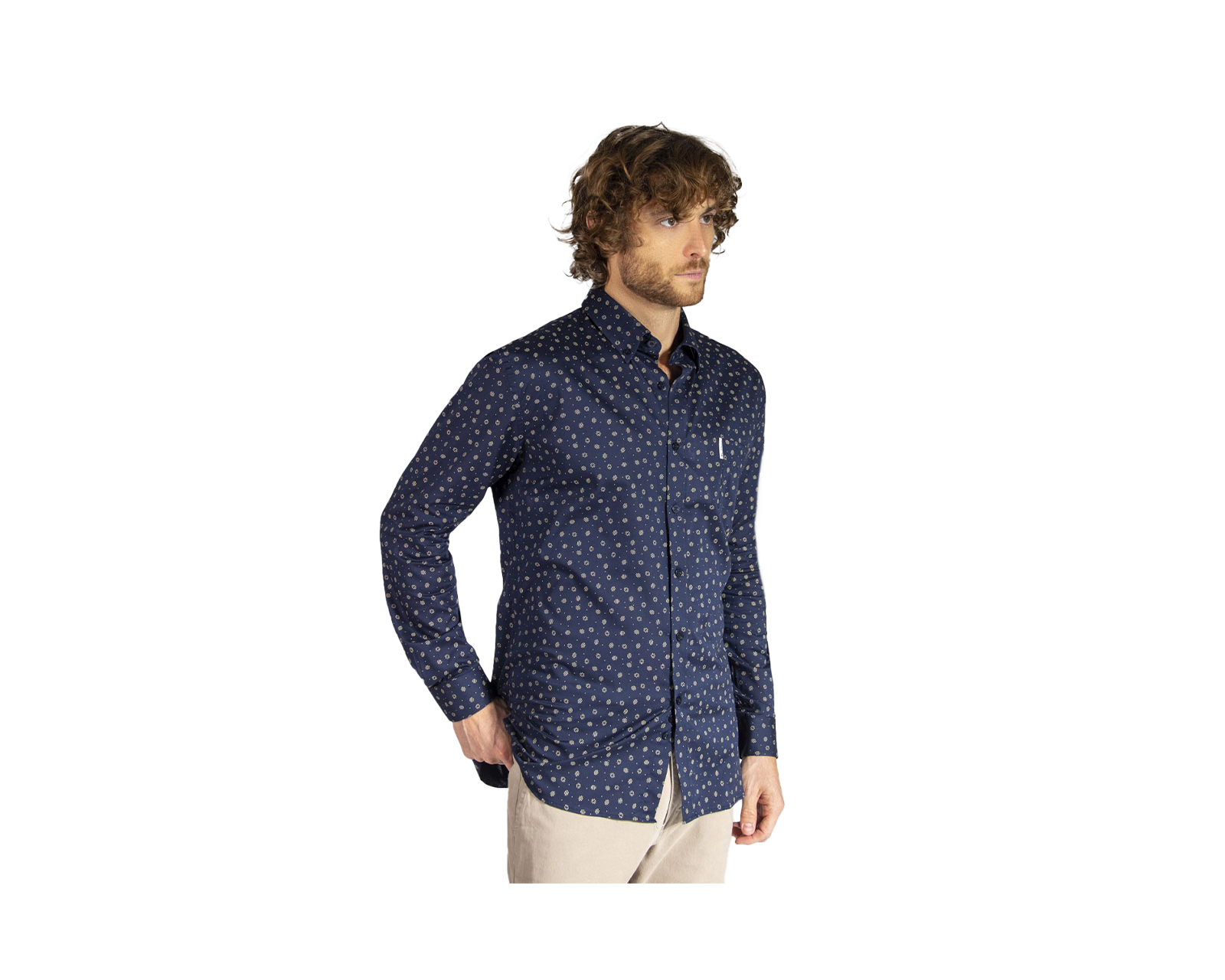 Foto 6 pulgar | Camisa para Hombre Machas Dispersas Manga Larga Azul