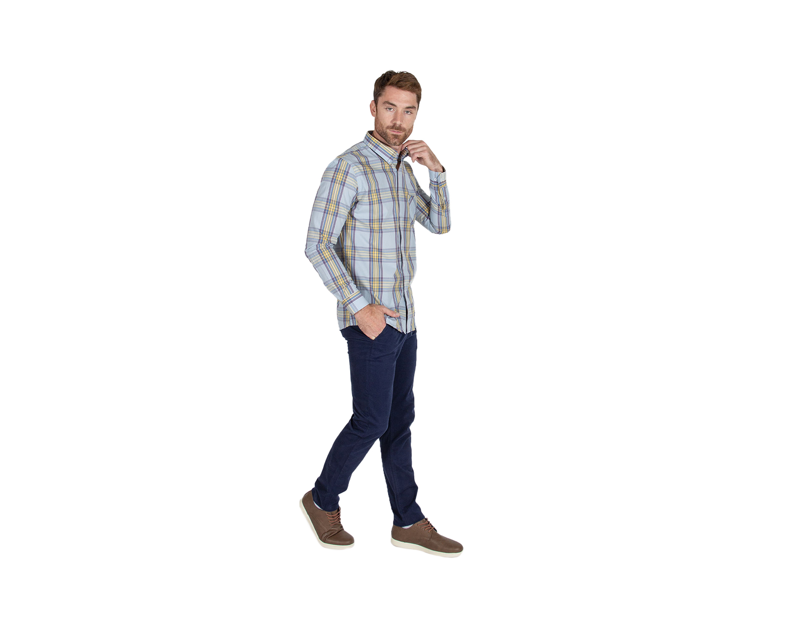 Foto 6 pulgar | Camisa para Hombre Oxford Cuadros Azul