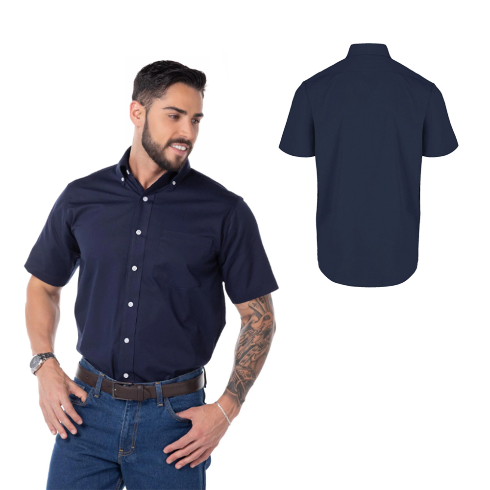 Foto 3 pulgar | Camisa de Gabardina Yazbek  Manga Corta Azul para Hombre