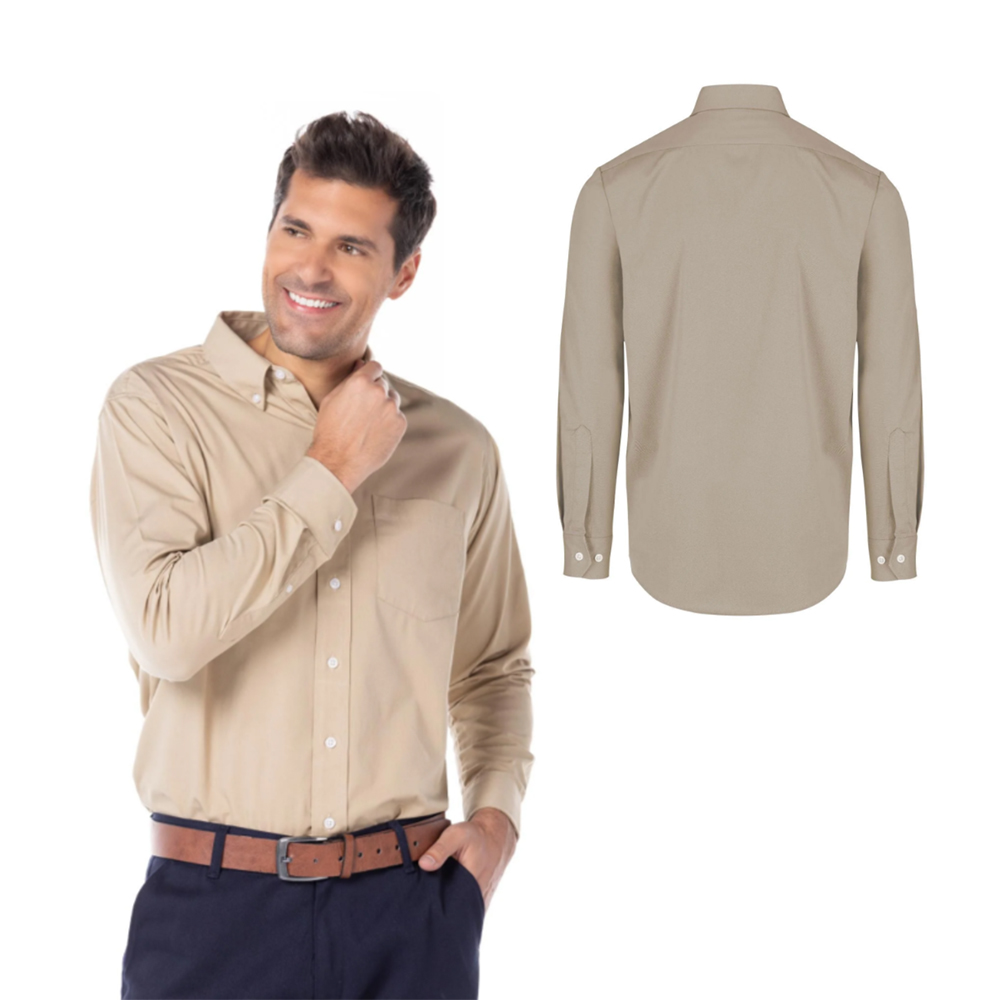 Foto 3 pulgar | Camisa de Gabardina Yazbek Manga Larga Beige para Hombre