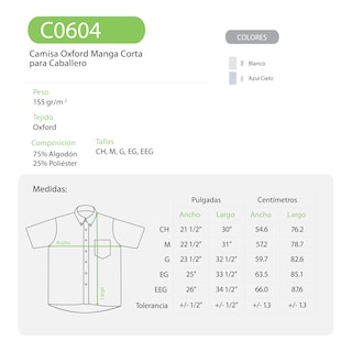 Foto 4 | Camisa Oxford Blanca 75% Algodón Y 25% Poliéster para Caballero