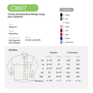 Foto 3 | Camisa De Gabardina Manga Larga color Marino 50% Algodón Y 50% Poliéster