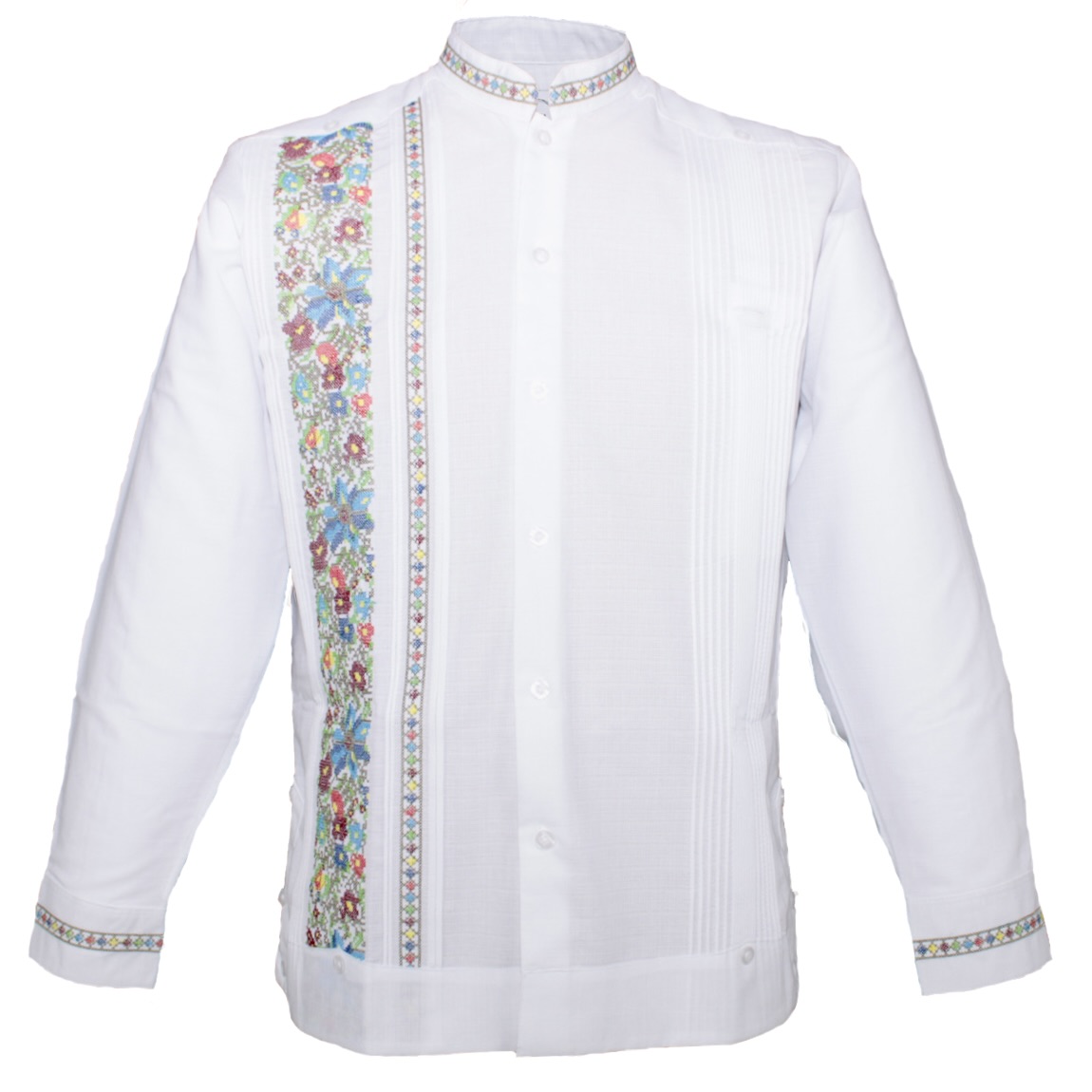 Guayabera Bordada Yucateca Montejo Manga Larga Cuello Mao