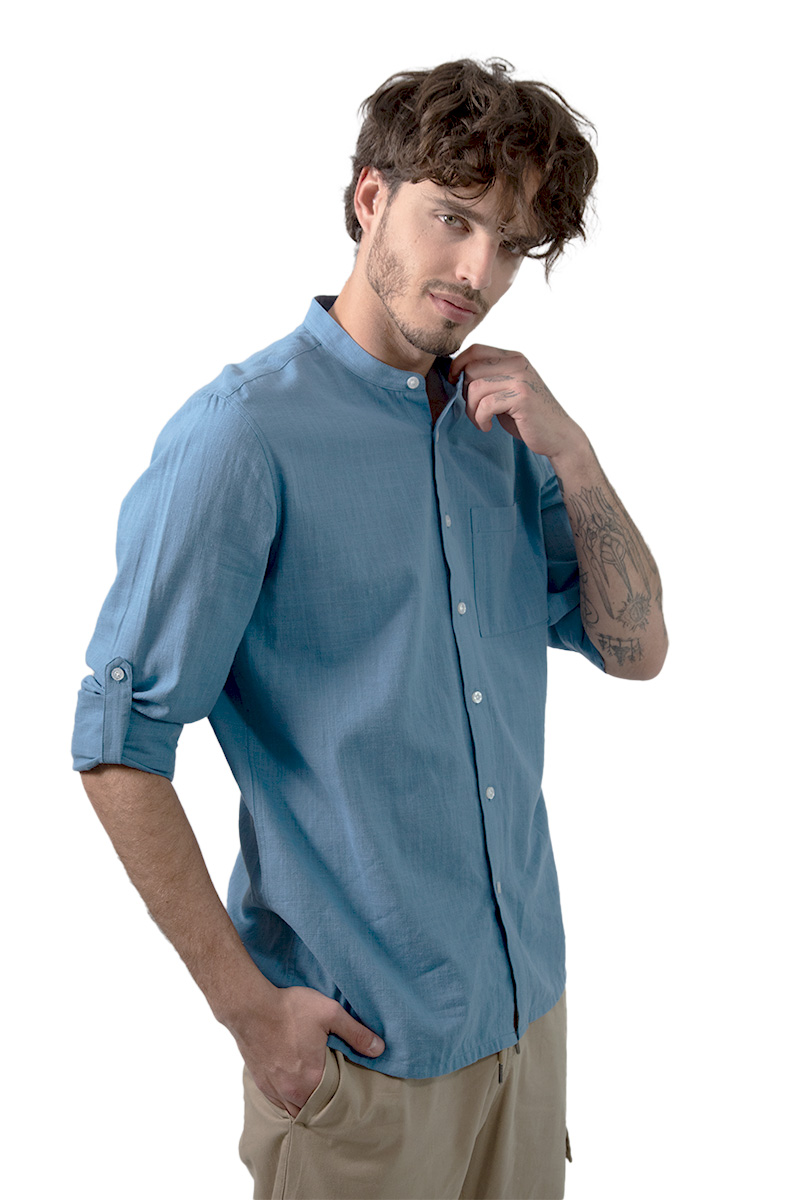 Foto 2 pulgar | Camisa Comfort Generra Azul con Cuello Mao para Hombre