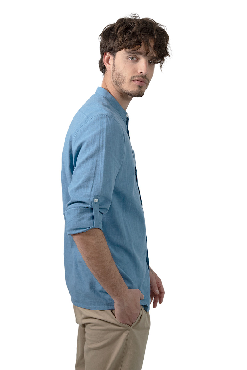 Foto 4 pulgar | Camisa Comfort Generra Azul con Cuello Mao para Hombre