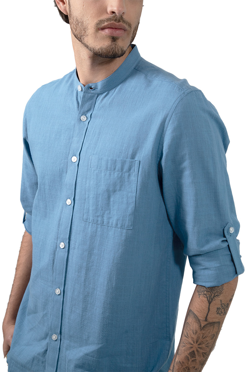 Foto 5 pulgar | Camisa Comfort Generra Azul con Cuello Mao para Hombre